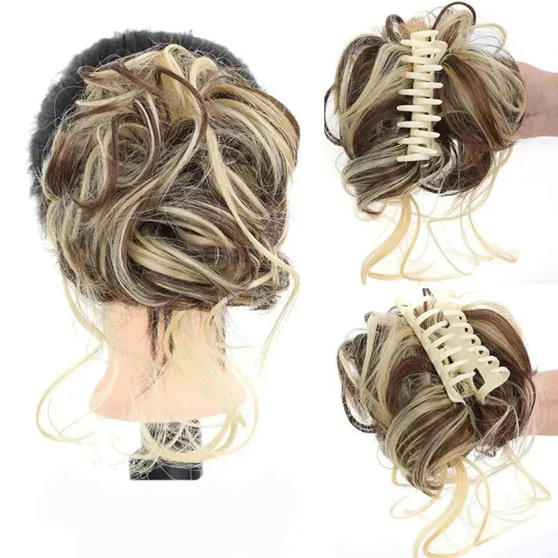 Messy and Curly Claw Clip Bun - Inglows