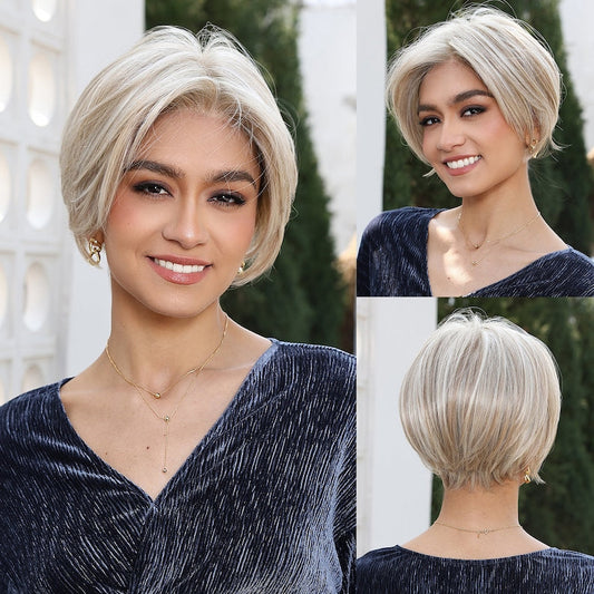 E-PRO Short Bob Mixed Ash Blonde Monofilament Wigs as-picture Inglows