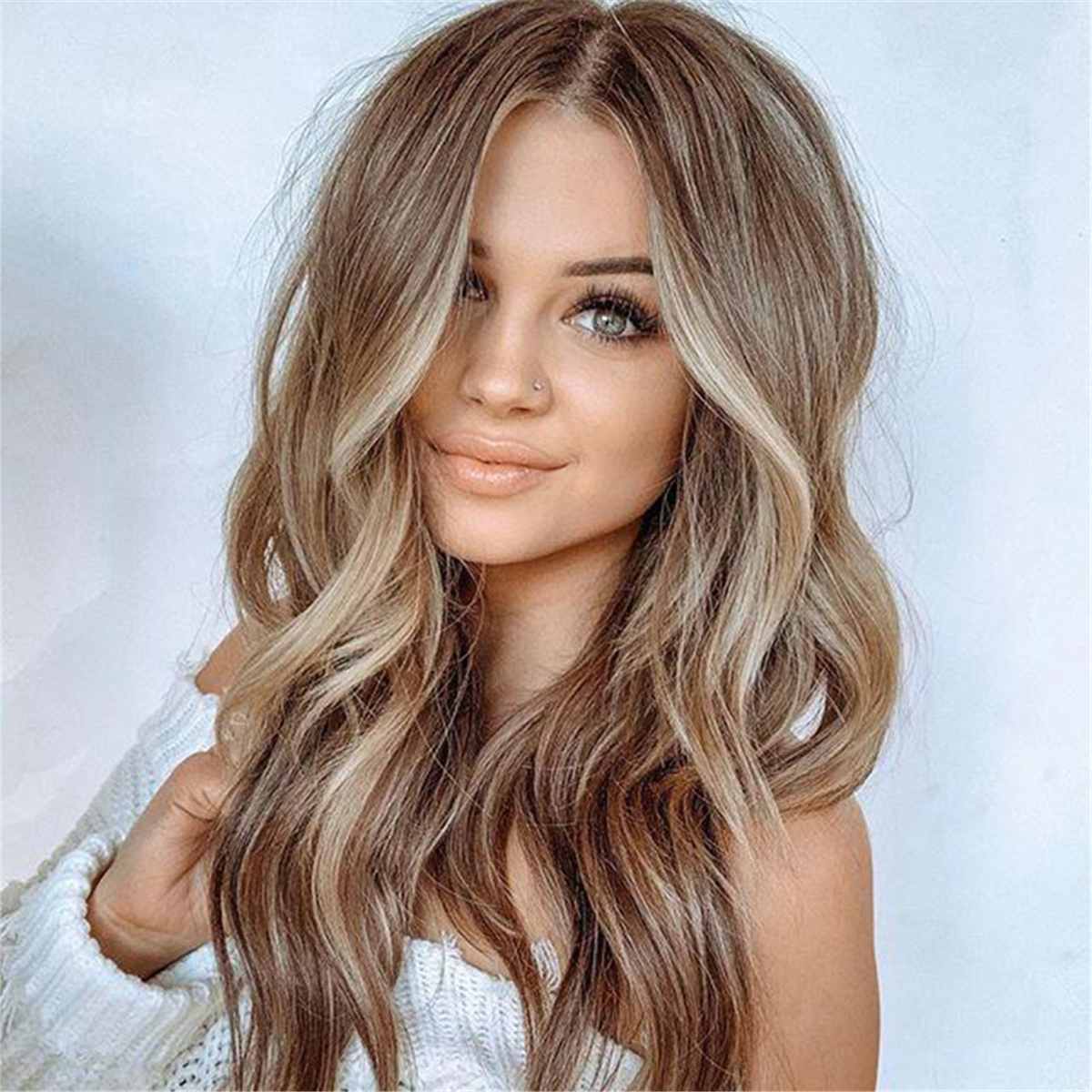 Long Wavy Brown Blonde Hairstyle Hot Wig Lace-Front-100-Normal Inglows